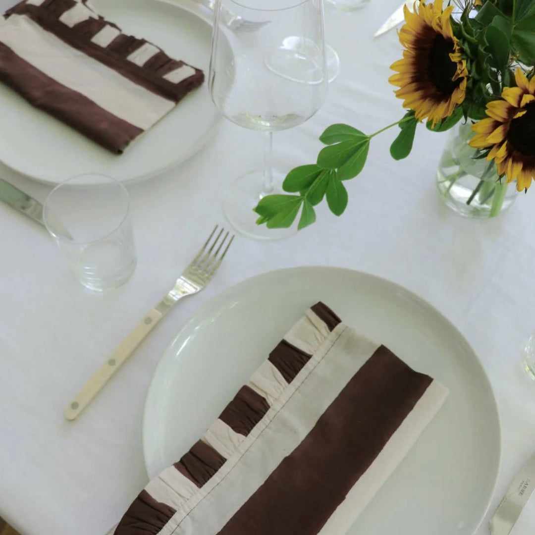 Stripe Ruffled Napkins in Chocolate, Set of 4