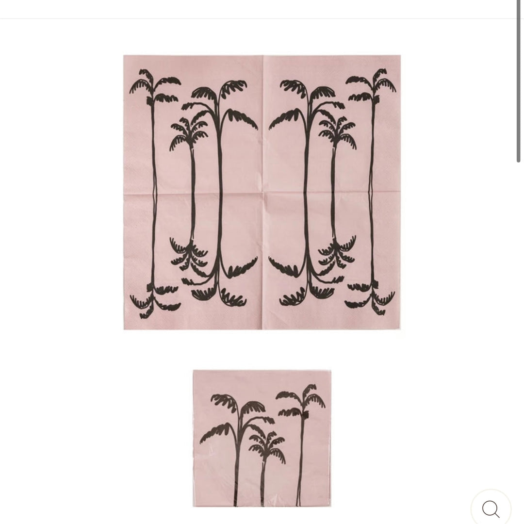 Palm Tree Paper Napkins, Blush and Black