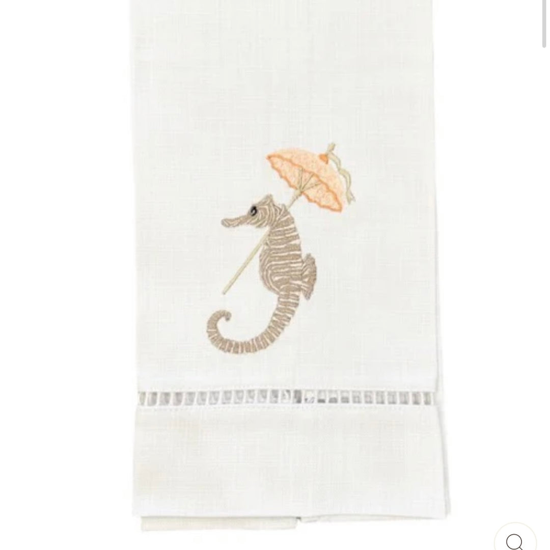 Seahorse Linen Guest Towel in Coral