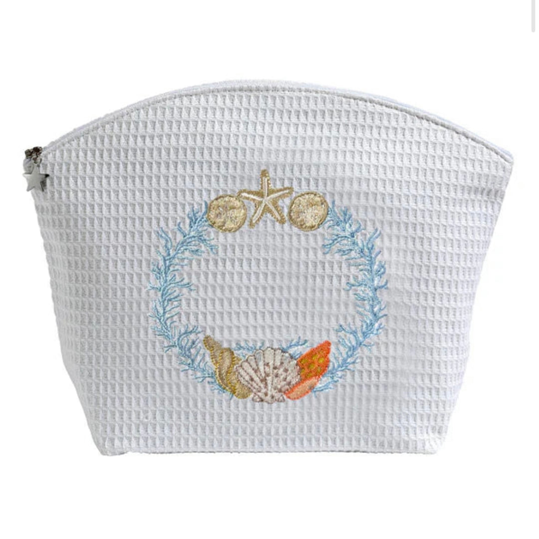 Shell Wreath Cosmetic Bag in Light Blue, Large