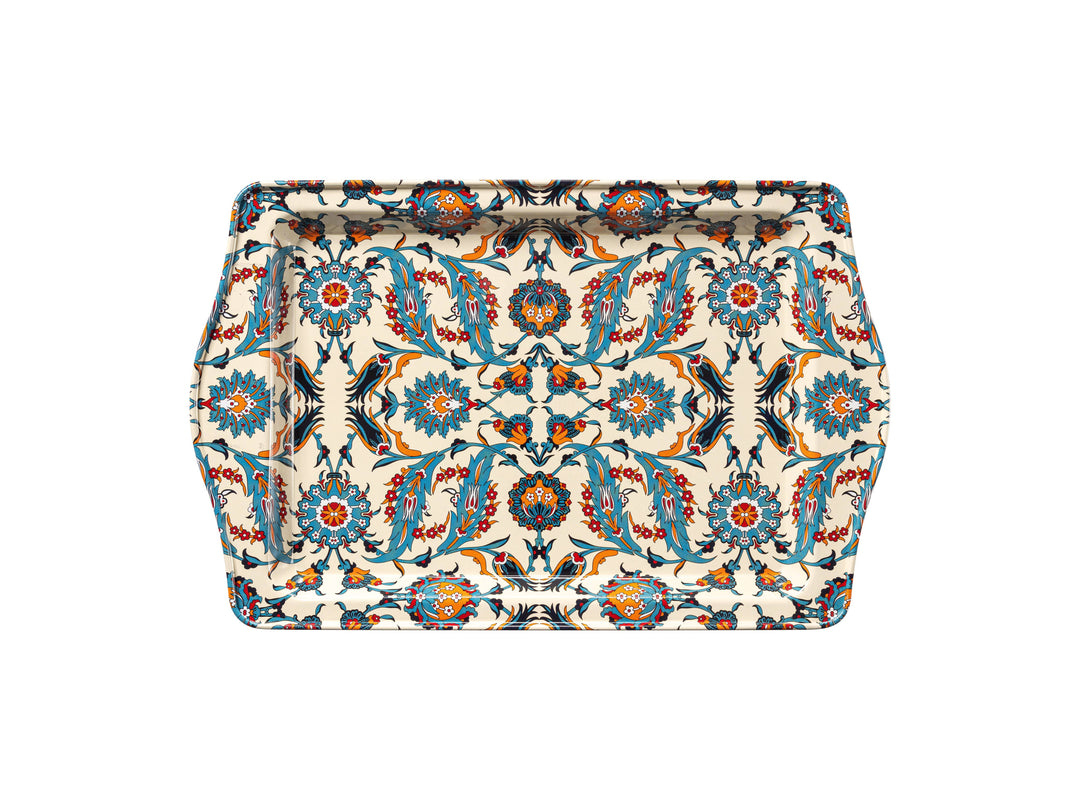 Moroccan Metal Tray in Blue and Orange, Small