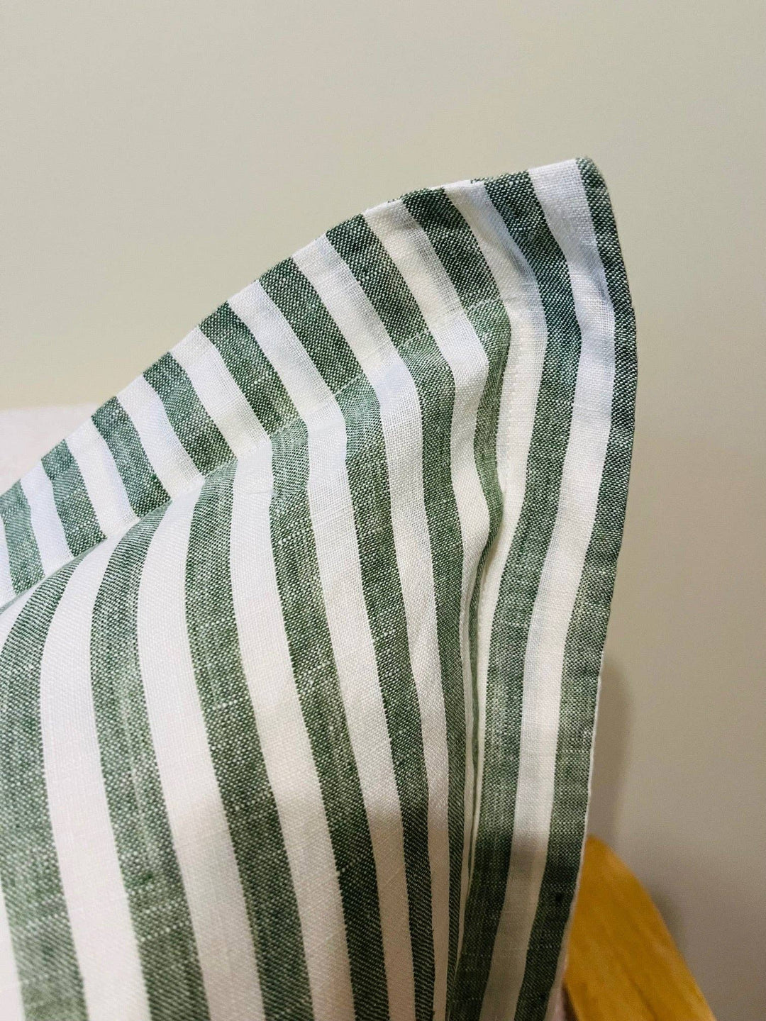 French Linen Pillow in Green Stripe, 20x20