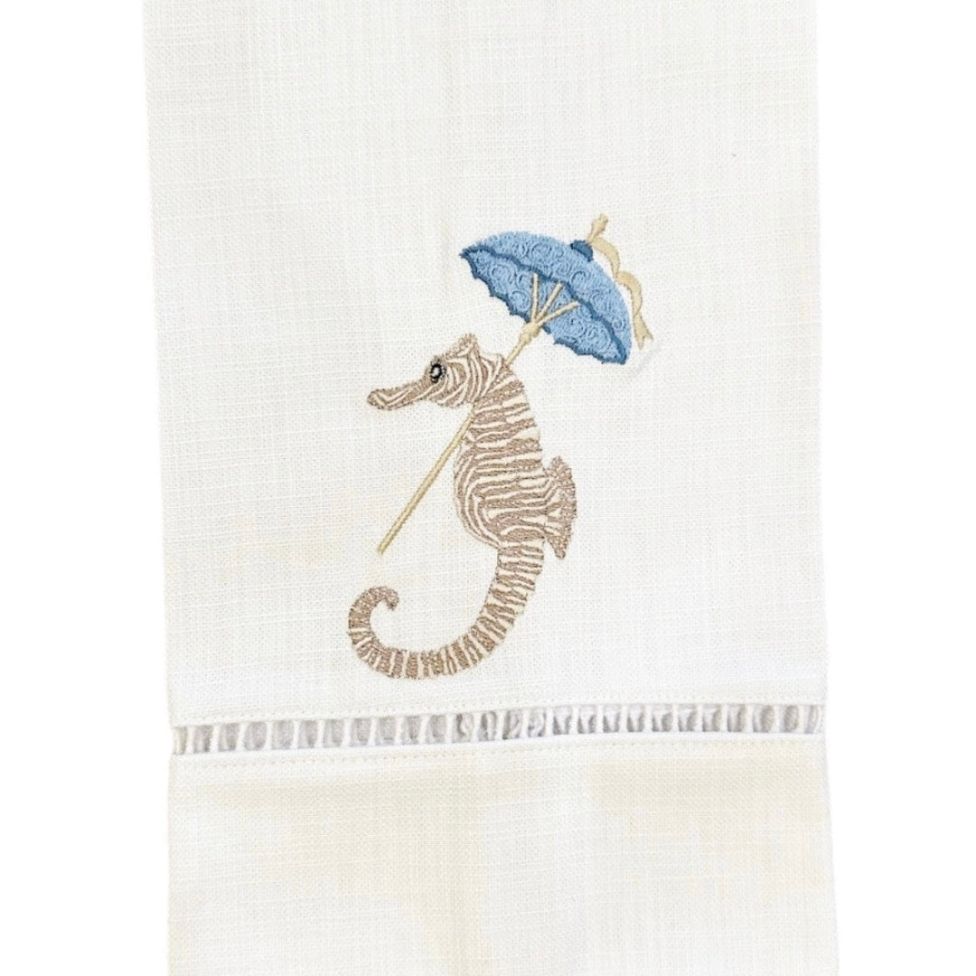 Seahorse Linen Guest Towel in Light Blue