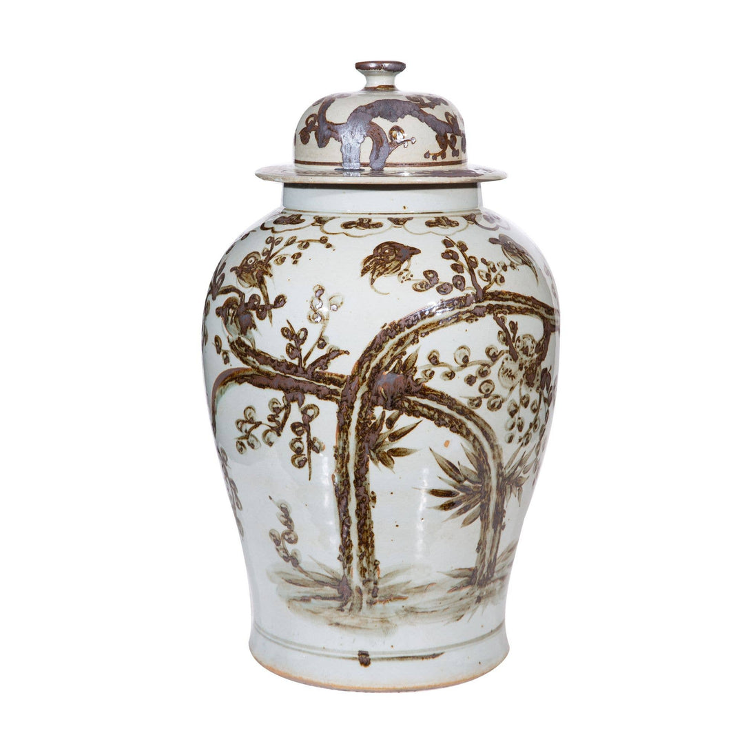 Porcelain Treetop Temple Jar, Brown