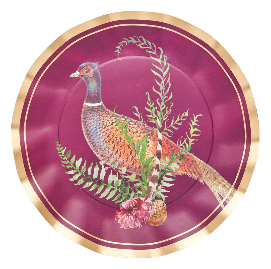 Pheasant Paper Dinner Plate in Plum, S/8