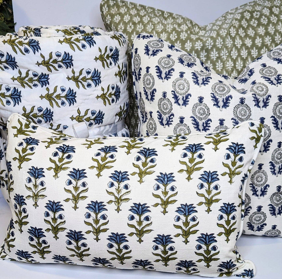 Julia Hand Blocked Pillow in Blue and Green, 24x24