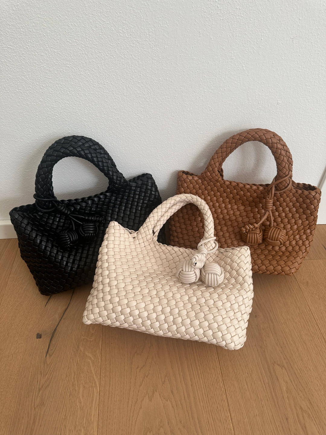 Hand Woven Pom Pom Handbag, Assorted Colors