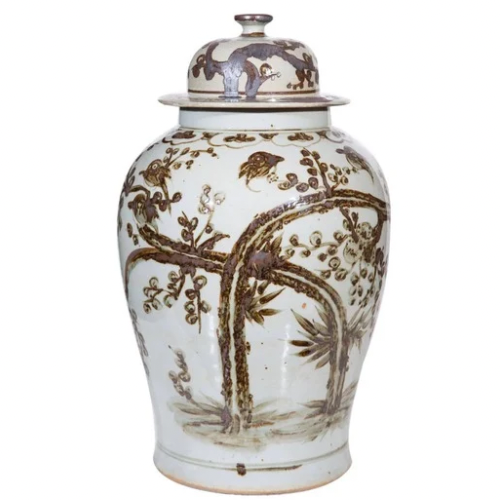 Porcelain Treetop Temple Jar, Brown