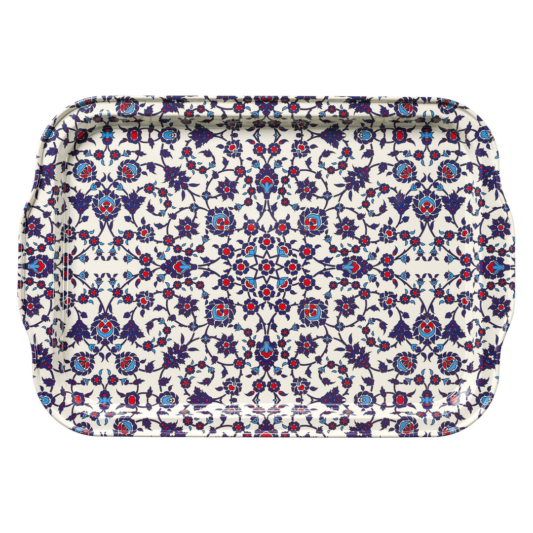 Moroccan Metal Tray in Blue and Red, Large