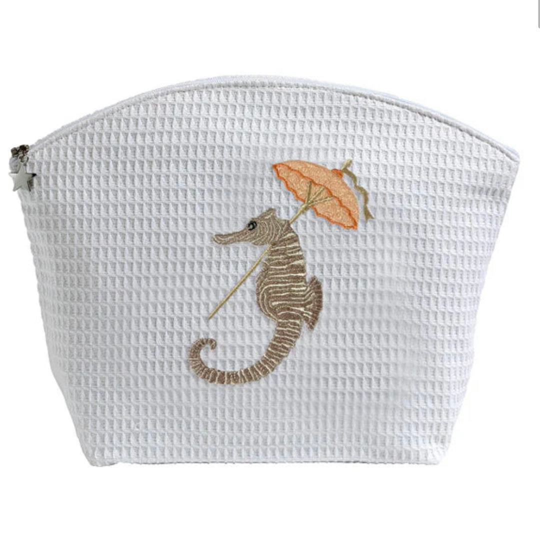 Seahorse Cosmetic Bag in Coral, Large