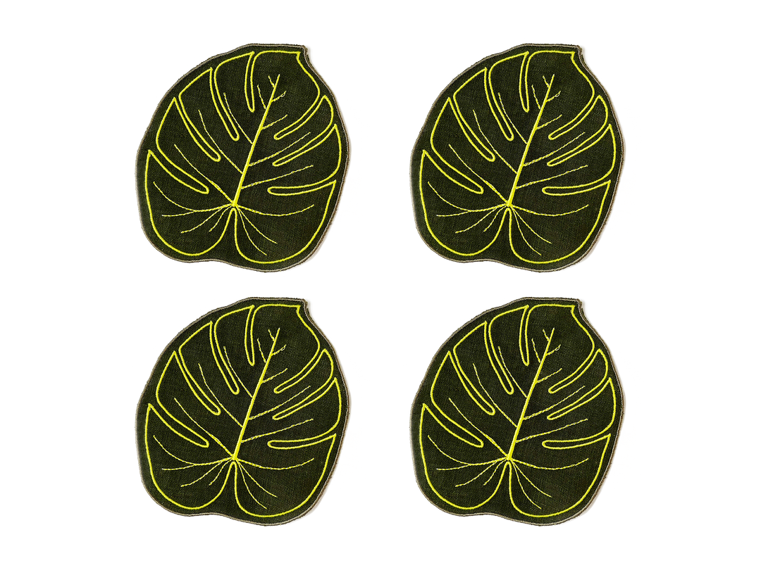 Monstera Leaf Linen Cocktail Napkins ,Set of 4 | House of Gleason