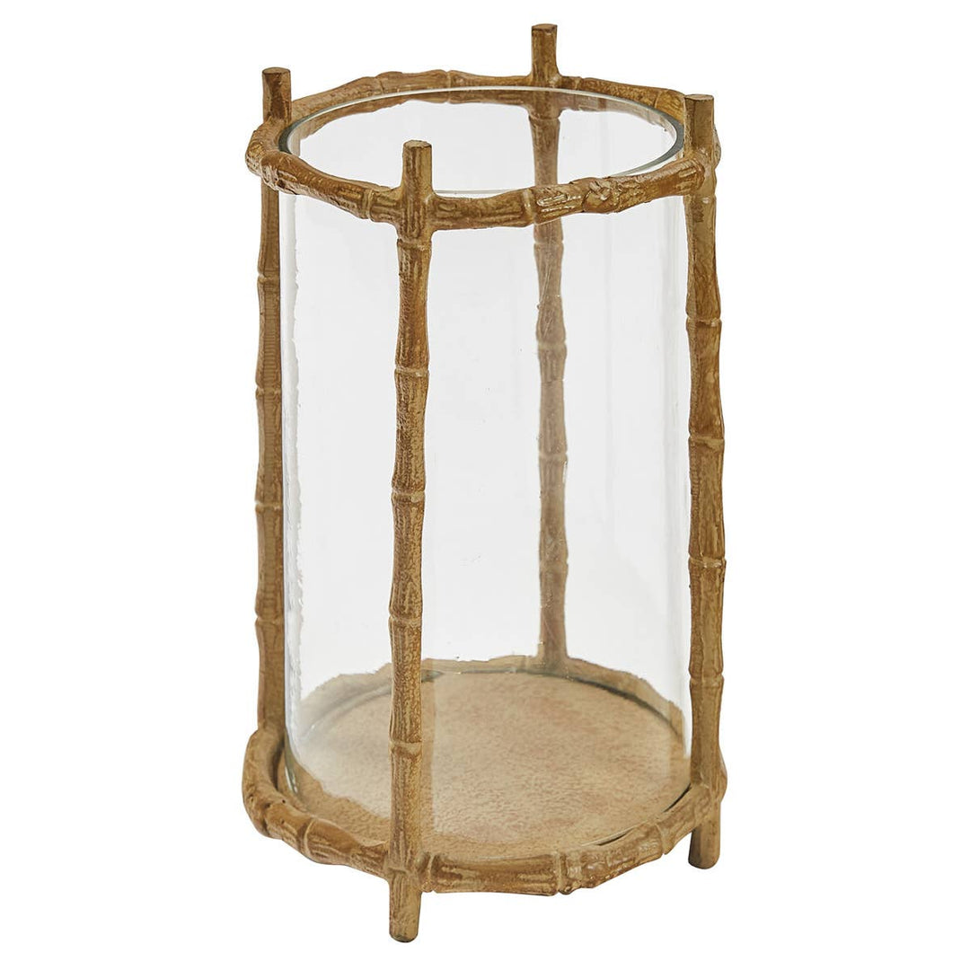 Bamboo Cast Metal Glass Hurricane