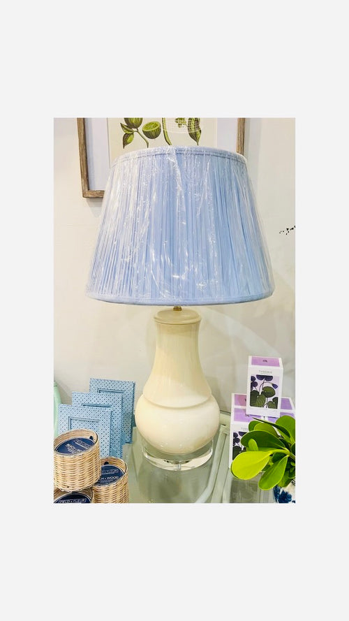 Dove White Lamp with French Blue Pleated Shade