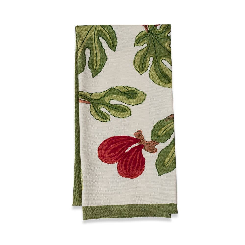 Fig French Linen Tea Towel, Red & Green