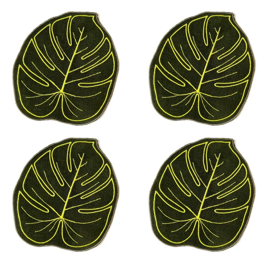 Monstera Leaf Linen Cocktail Napkins ,Set of 4 | House of Gleason