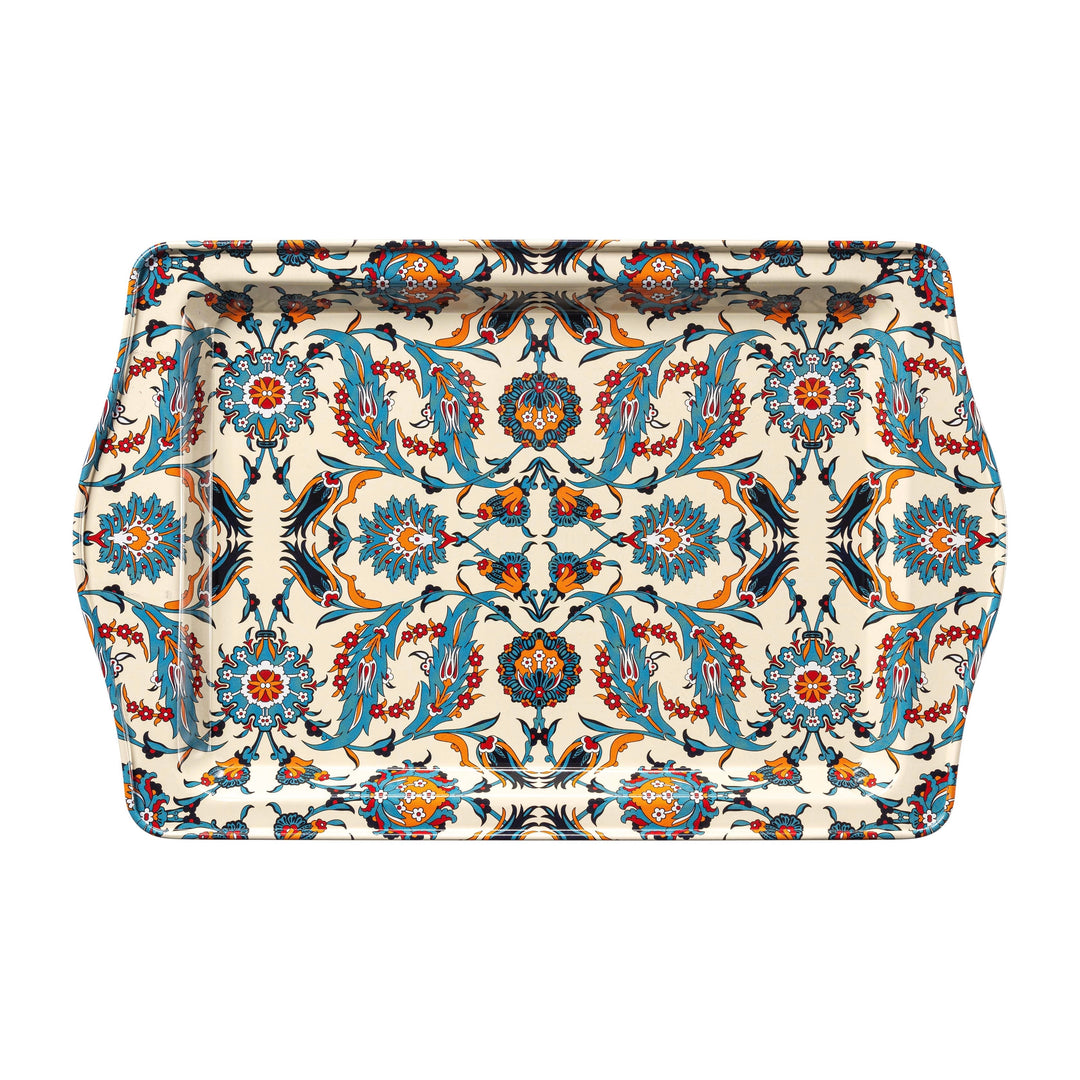 Moroccan Metal Tray in Blue and Orange, Small