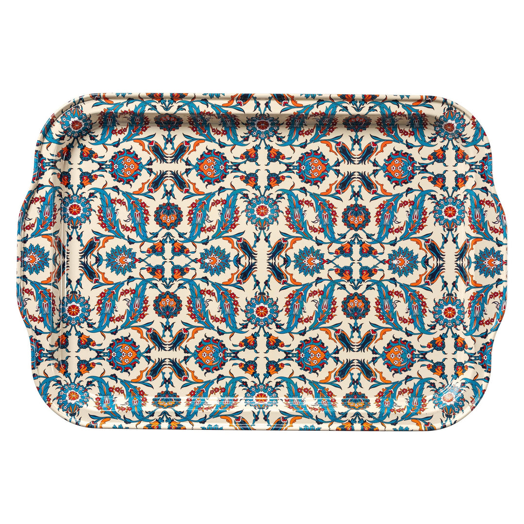 Moroccan Metal Tray in Blue and Orange, Large