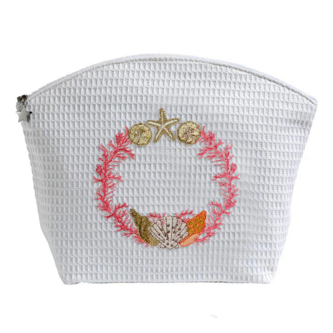Shell Wreath Cosmetic Bag in Coral, Large