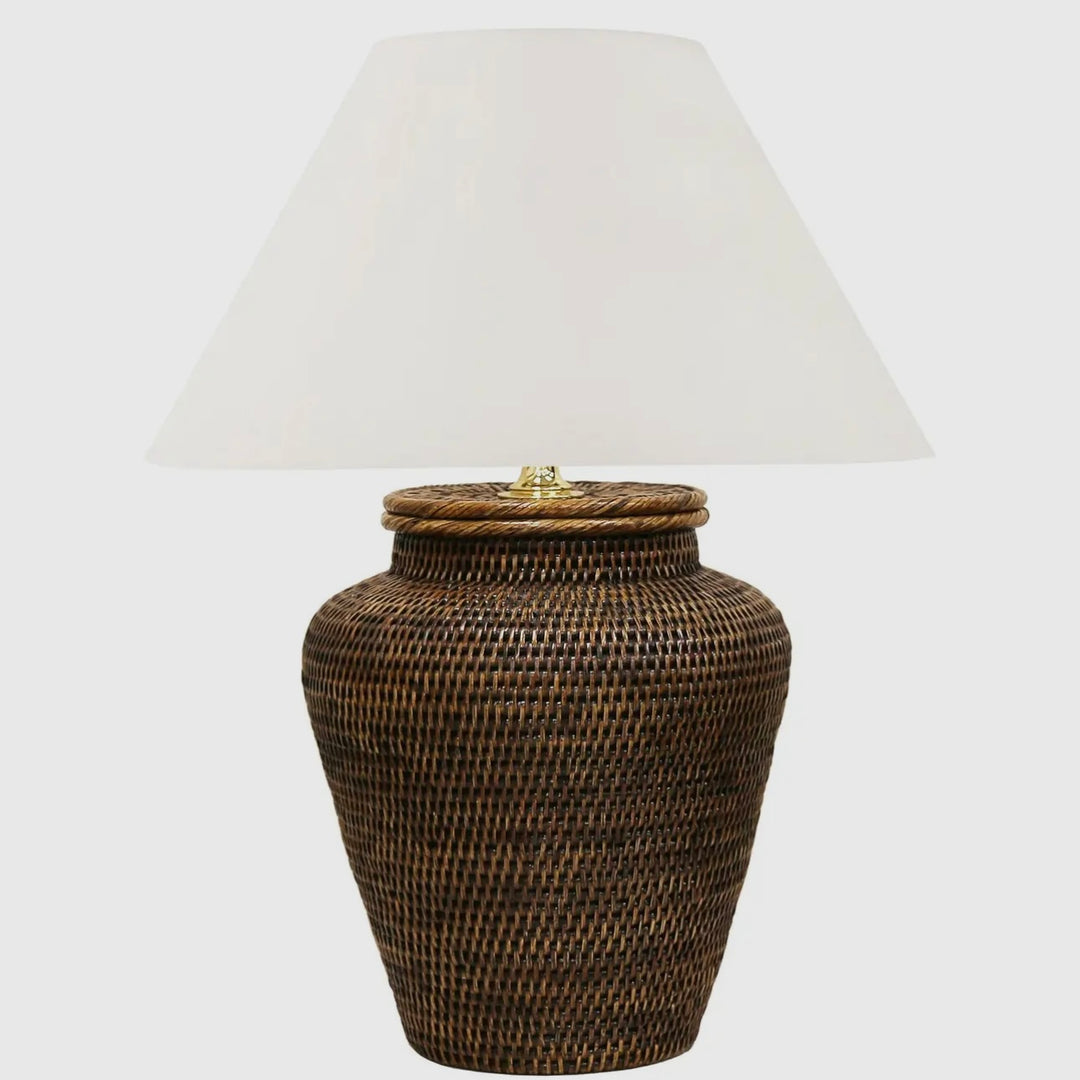 Nantucket Rattan Table Lamp, Antique Brown with Empire Lampshade