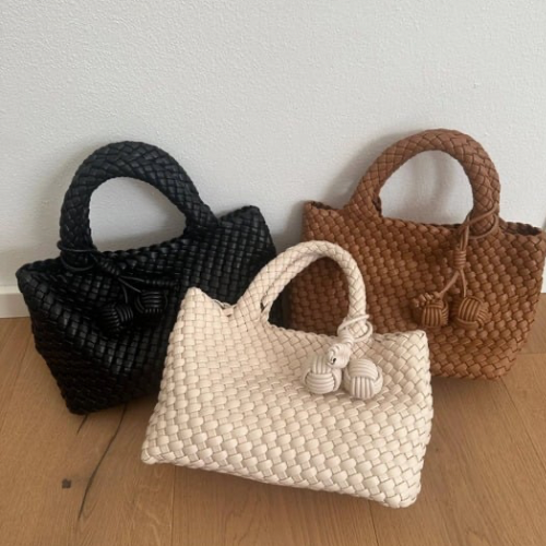 Hand Woven Pom Pom Handbag, Assorted Colors