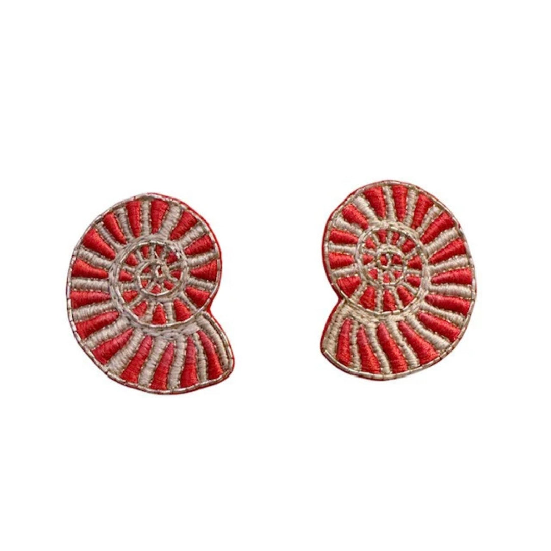 Nautilus Embroidered Earrings, Red | Sophia 203