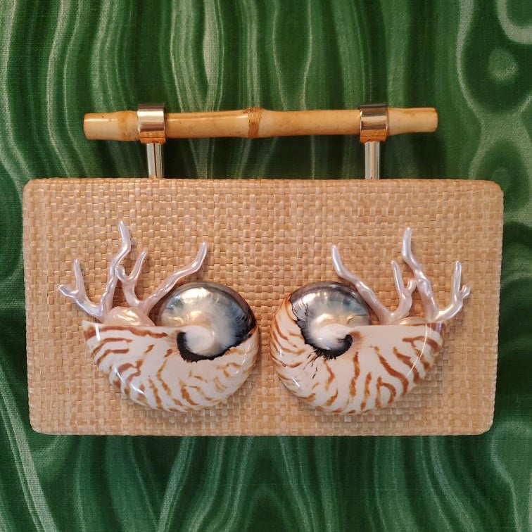 Custom Shell Clutch, Raffia Bamboo