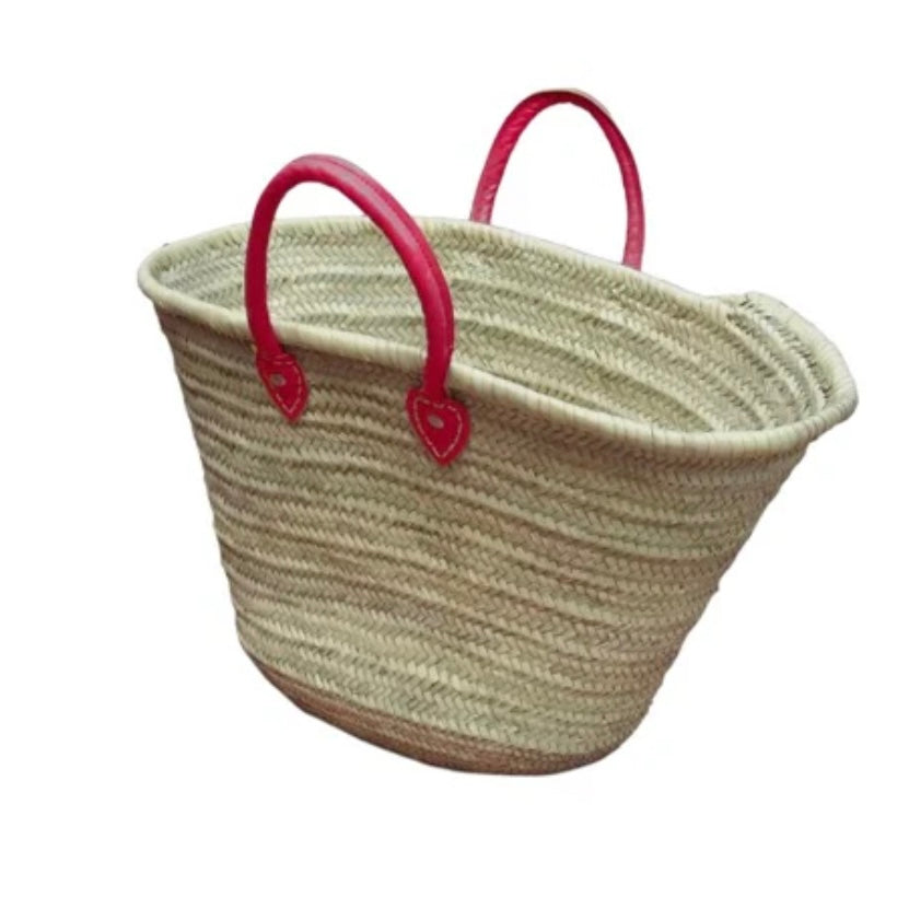 French Straw Tote Basket, Red