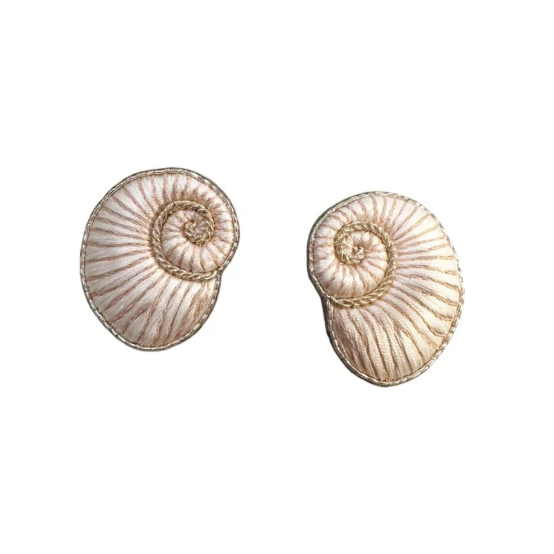 Nautilus Embroidered Earrings, Cream | Sophia 203