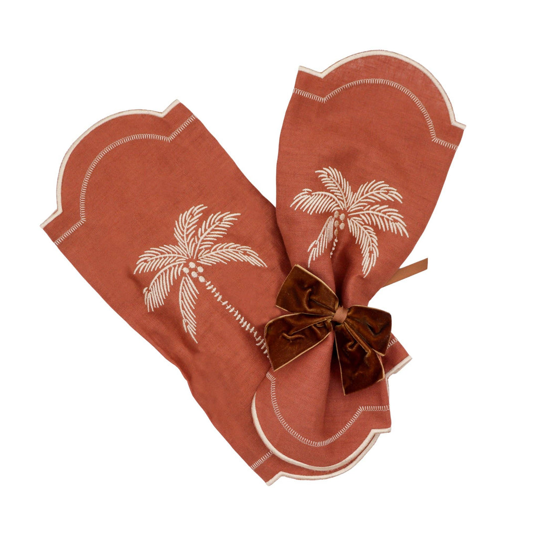 Embroidered Palm Napkins in Cocoa, S/4