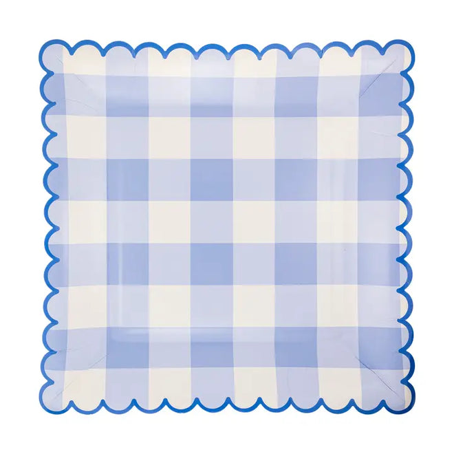 Blue Gingham Scallop Plates, S/8