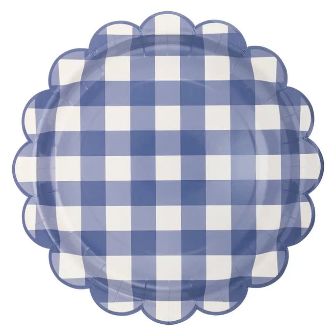 Blue Gingham Scallop Plates, S/12