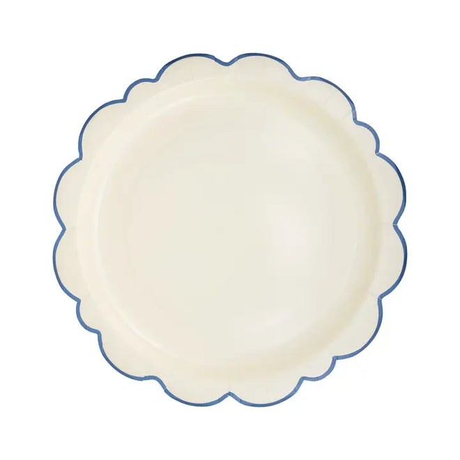 Scallop Plates in Blue and Cream, S/8