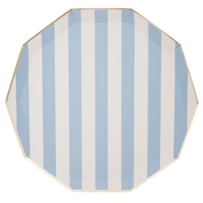Cabana Stripe Plates in Sky Blue, S/8| Bonjour Fete