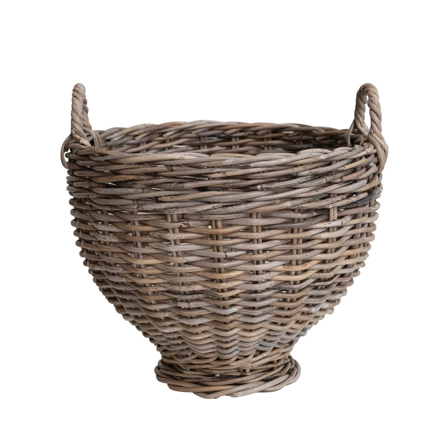 Rattan Footed Basket w/ Handles, Natural