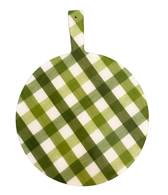 Green Gingham Maple Charcuterie Board, (12") round