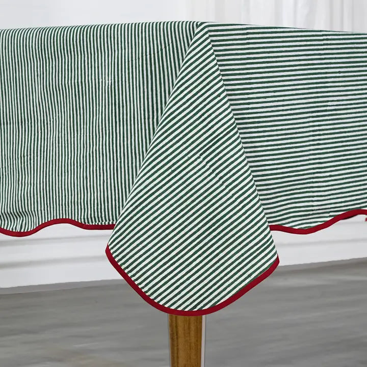 Scallop Stripe Tablecloth in Green & Red, (60x90)