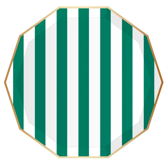 Cabana Stripe Plates in Green, S/8 | Bonjour Fete