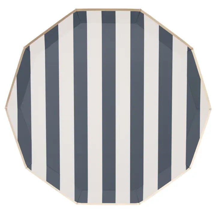 Cabana Stripe Paper Plates in Midnight Blue, S/8 | Bonjour Fete