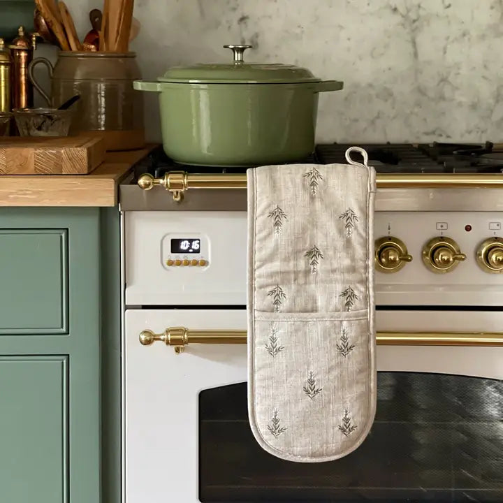 Embroidered French Linen Double Oven Mit