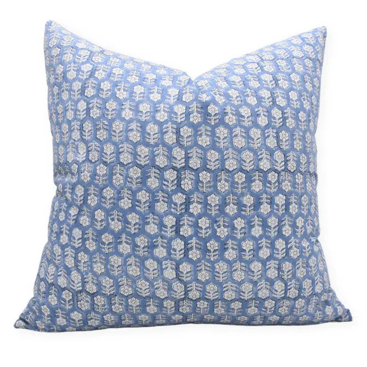 Mini Block Print Pillow, Cornflower Blue, 22x22
