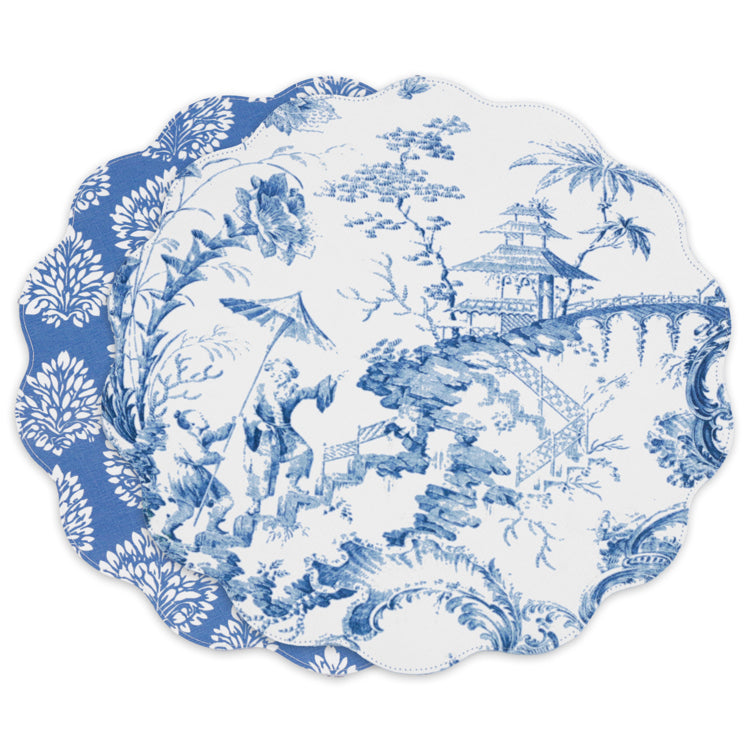 Chinoiserie Reversible Round Placemats in Blue, Set of 4