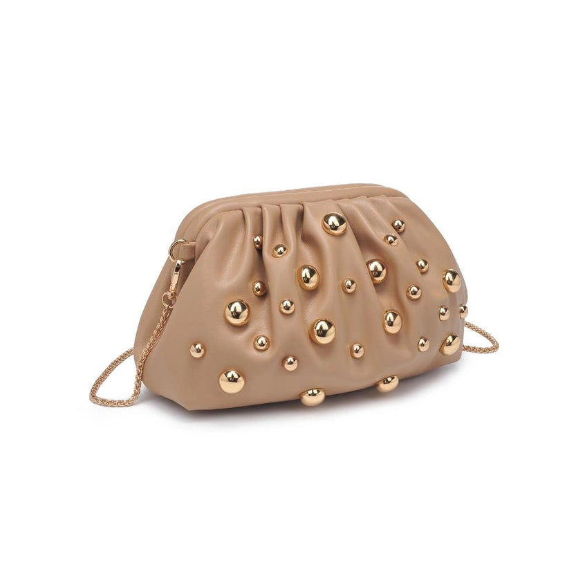 Studded Gold Clutch Beige