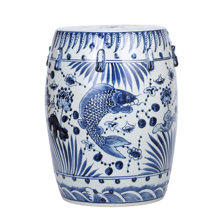 Blue and White Garden Stool, Fish