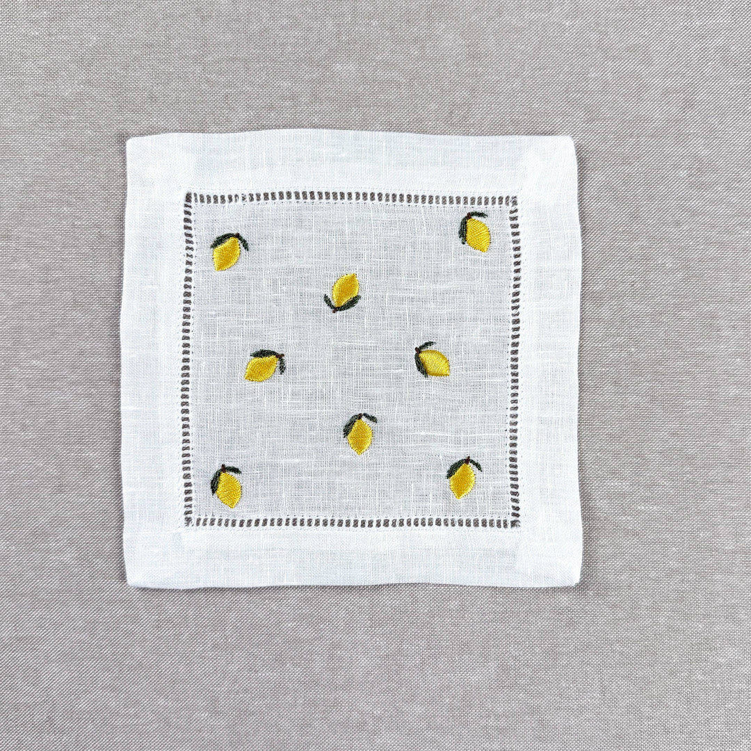 Lemon Embroidered Cocktail Napkin Set