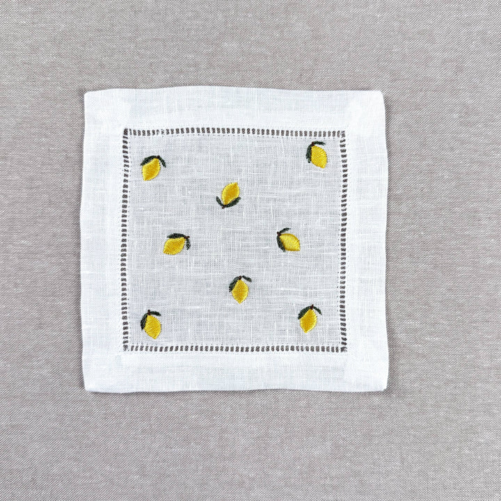 Lemon Embroidered Cocktail Napkin Set