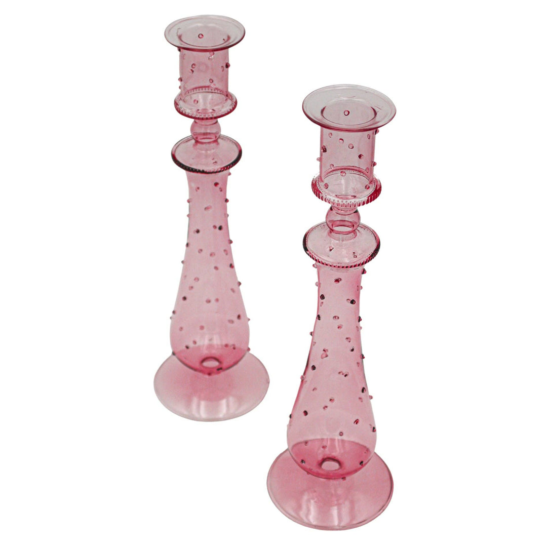 Pair of Dotty Candle Holders in Rose