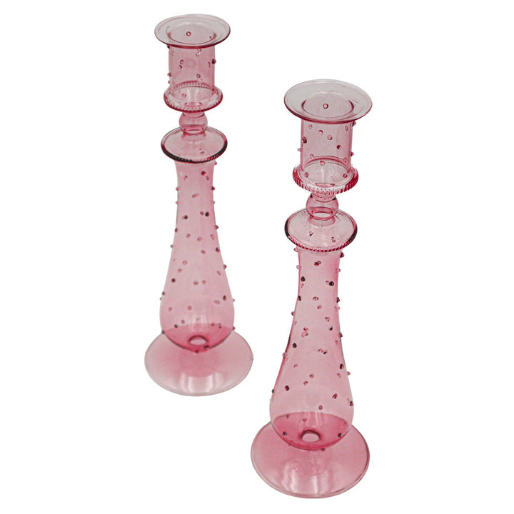 Pair of Dotty Candle Holders in Rose