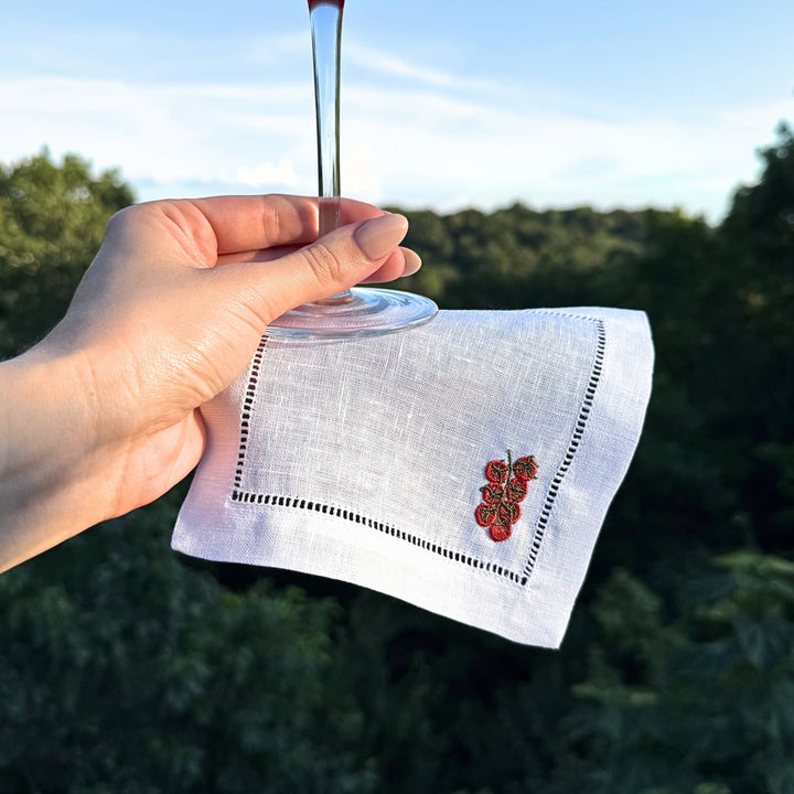 Tomato Embroidered Cocktail Napkin Set