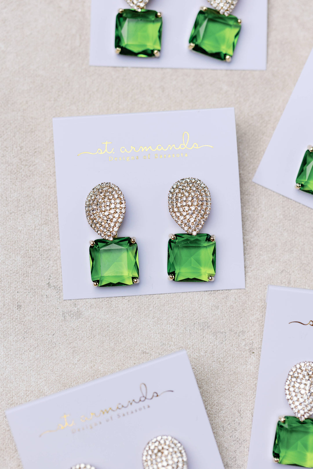 Pave Crystal Drop Earrings in Peridot