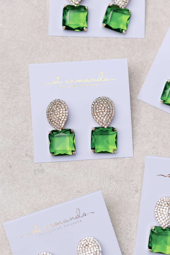 Pave Crystal Drop Earrings in Peridot